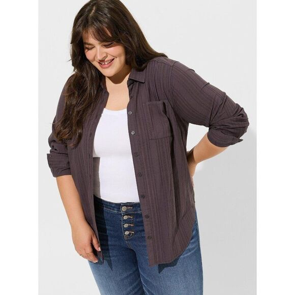 Torrid Lizzie Cotton Shadow Stripe Button Down NEW Size 3XL - Picture 1 of 6